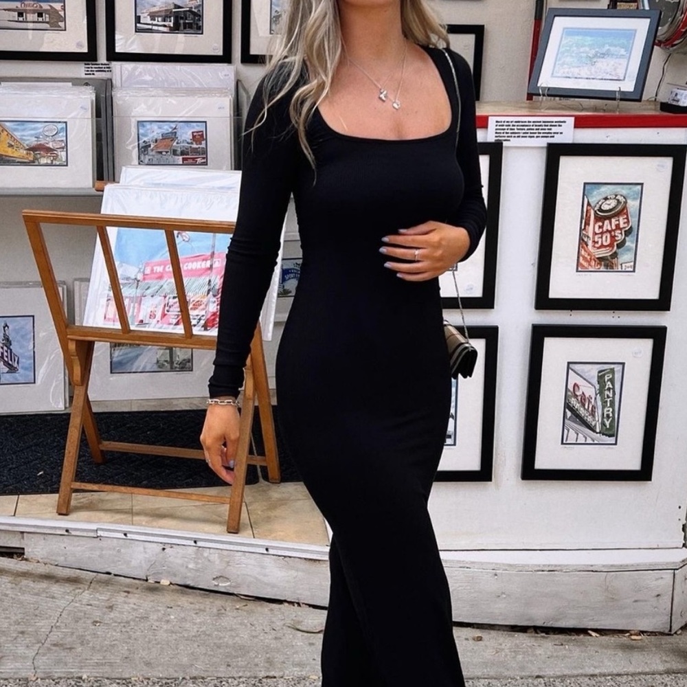 SKIMS Black Lounge Long Sleeve Maxi Dress xxs
